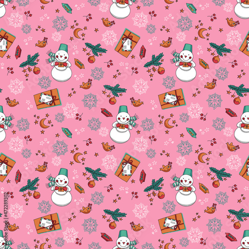Christmas Pattern With Snowmen. New year background