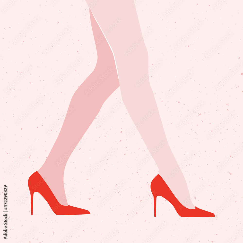 Walking female legs in high heels red shoes vector illustration. Classy ...