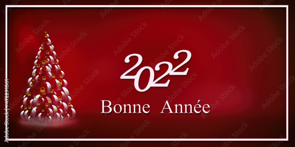 Naklejka premium 2022, bonne année, boule de Noël sur fond rouge 