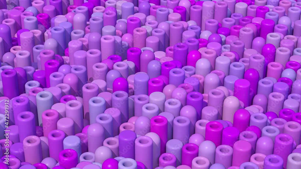 Purple and pink tubes and cylinders pattern. Abstract illustration, 3d render. Purple and pink tubes and cylinders pattern. Abstract illustration, 3d render.