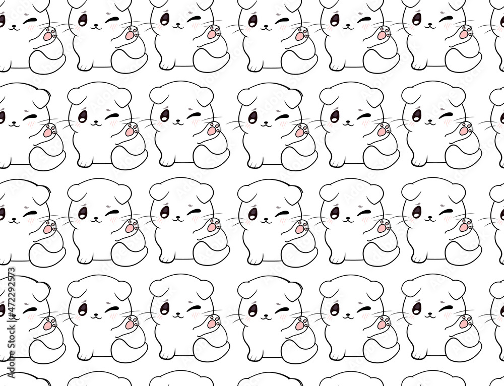 Seamless Pattern with White Kittens, Funny Illustration. Seamless Pattern with White Kittens, Funny Illustration.