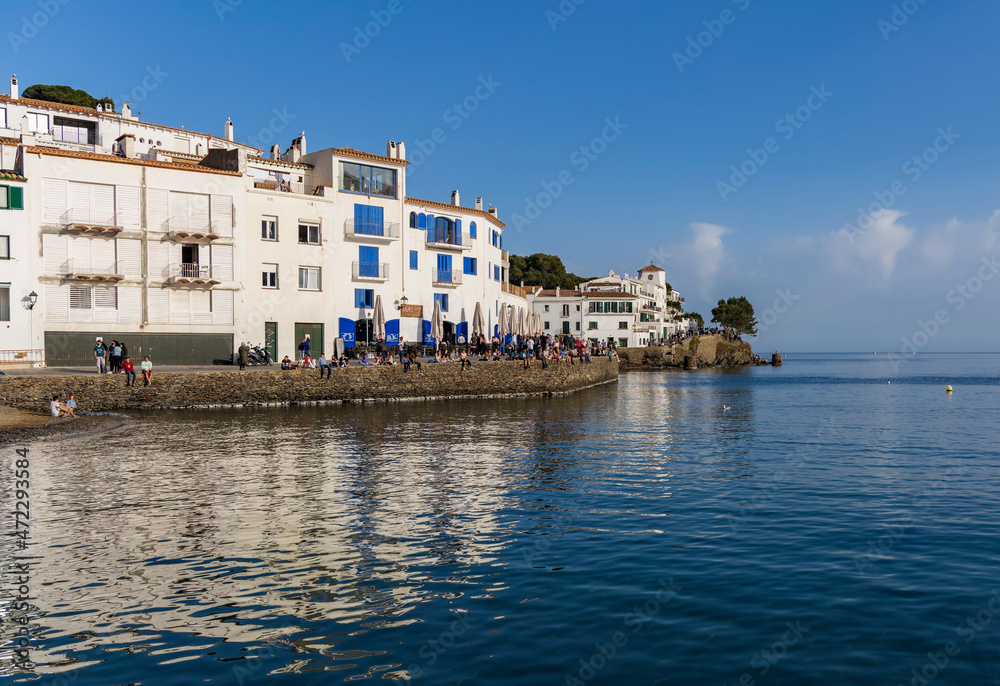 The beautiful village of Cadaques with its typical white and blue streets