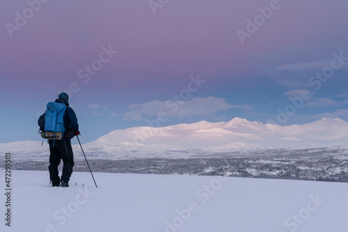 Cross country skiing in the mountain, Sylane.  photo