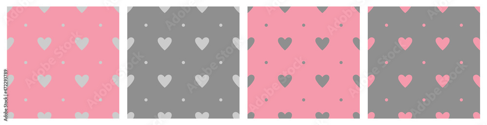 Hearts and dots vector seamless pattern. Romantic ornament for girl dress fabric print.