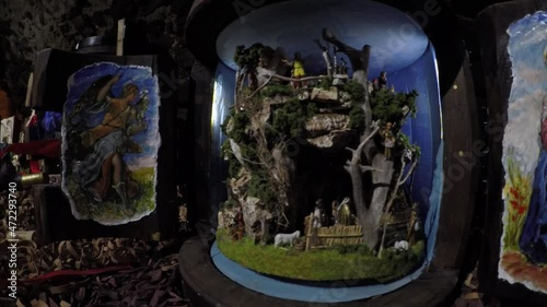 Beautiful nativity scene and christmas decorations