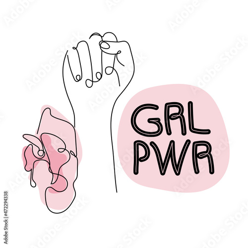 Vector girl power symbol with female fist and feminism lettering GRL PWR