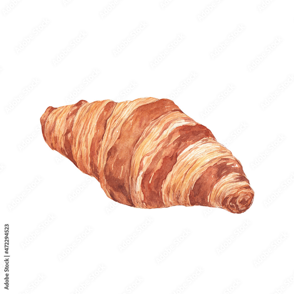Watercolor illustration of croissant on a white