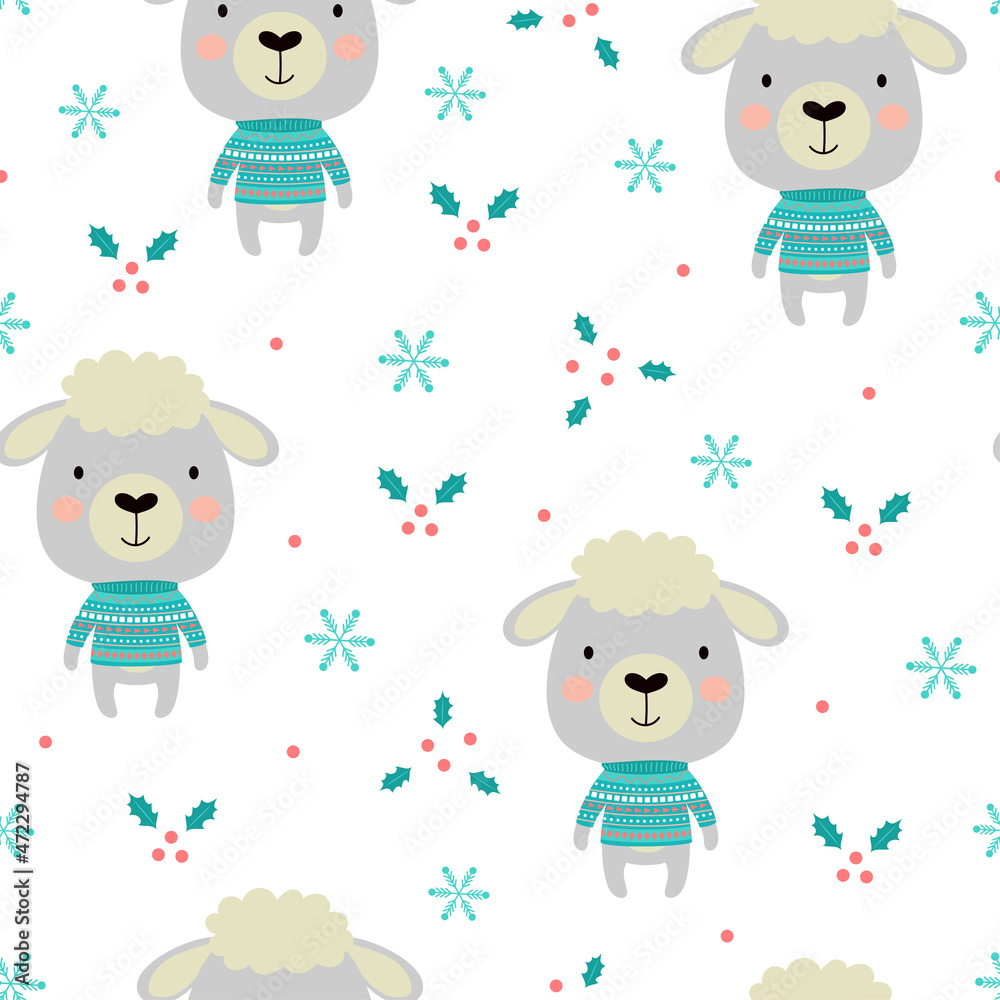 seamless winter pattern with cute cartoon sheep seamless winter pattern with cute cartoon sheep