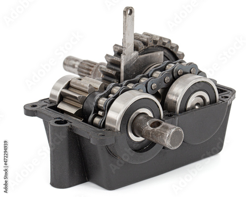 Gear reducer with chain drive, isolated on white background