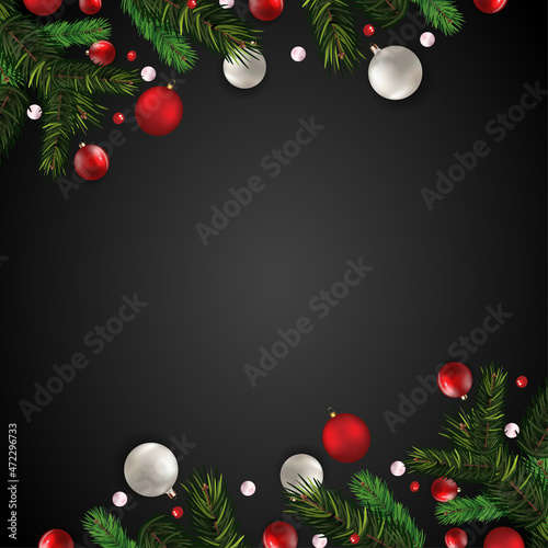 Christmas template for design with festive frame on black background