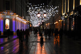 Night city street in a Christmas Decorative Lights