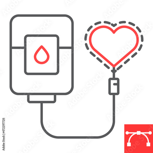 Blood donation line icon, donorship and transfusion, blood bag vector icon, vector graphics, editable stroke outline sign, eps 10.