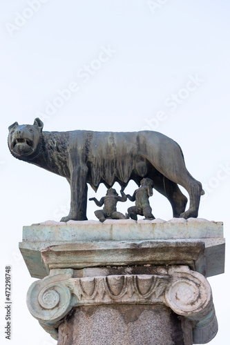 Capitoline Wolf, bronze statue of she-wolf suckling the mythical twin founders of Rome, Romulus and Remus on the Capitoline Hill, Rome, Italy
