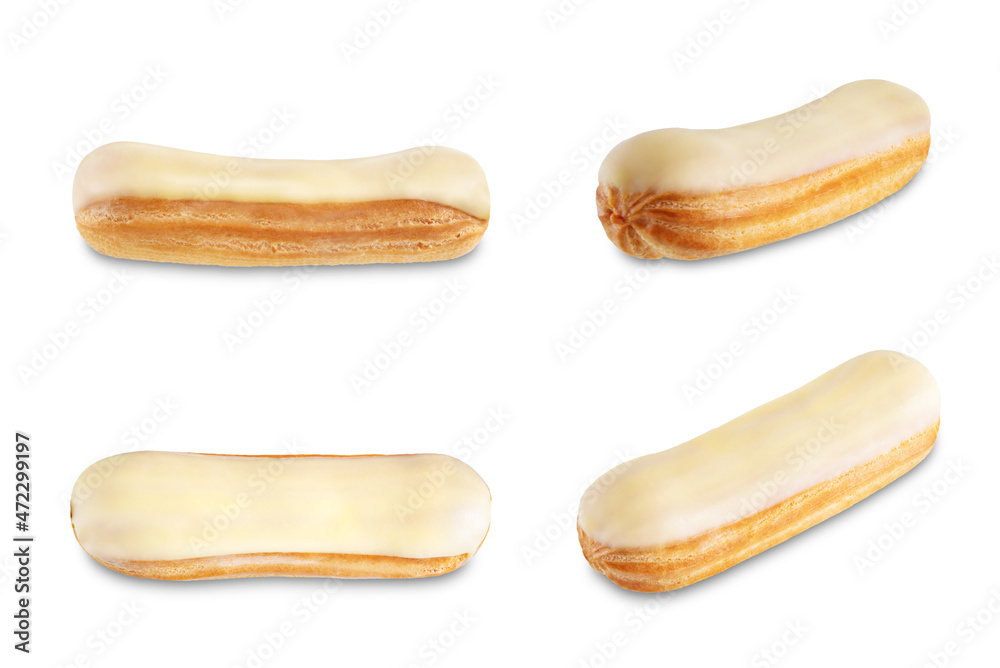 Vanilla eclairs on a white isolated background Vanilla eclairs on a white isolated background