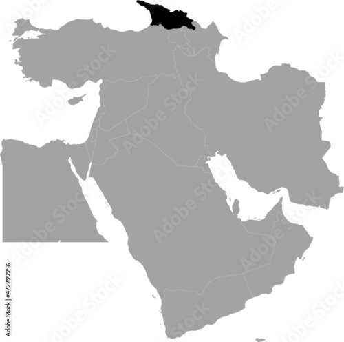 Black Map of Georgia inside the gray map of Middle East region of Asia