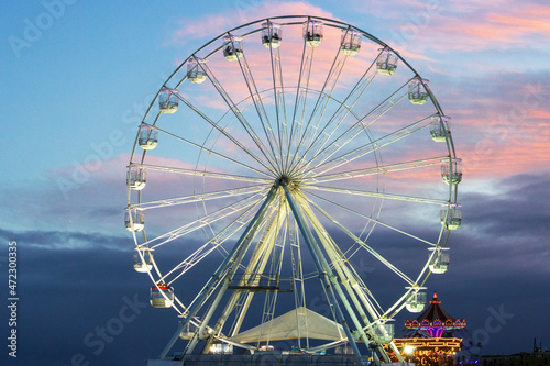 Ferris wheel with beautiful sunset sky at the Seaburn illuminations