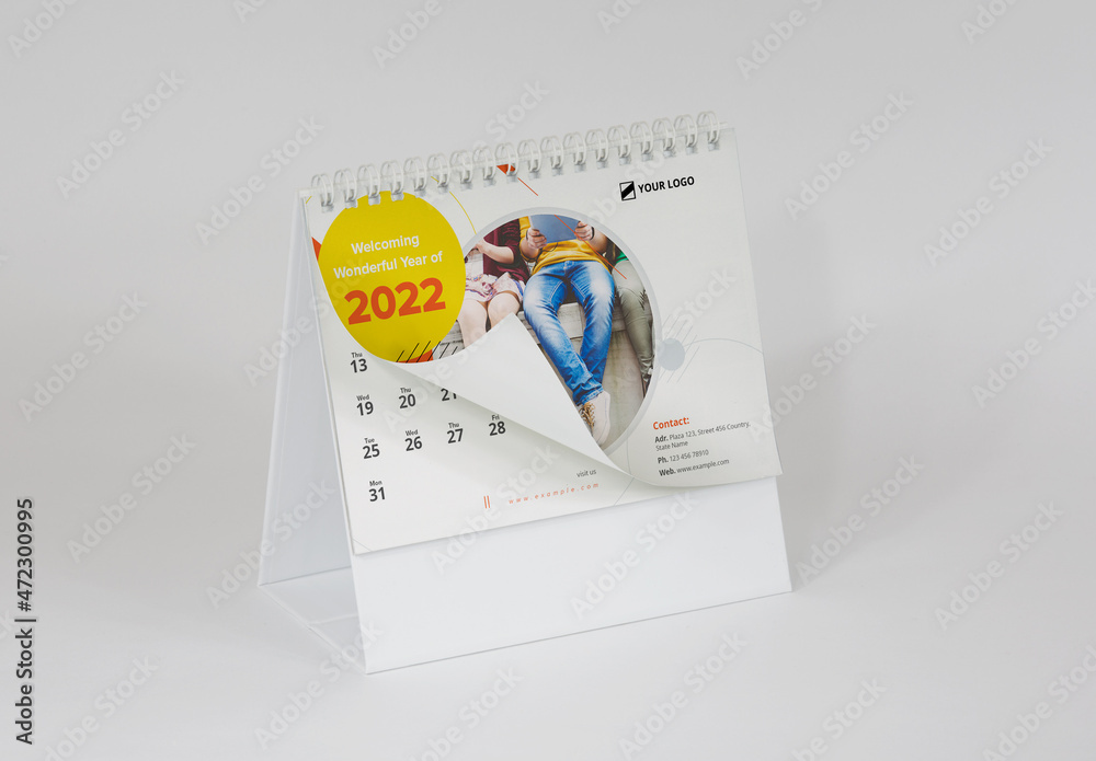 Desk Calendar with Bright Color Accents and Abstract Elements Stock ...