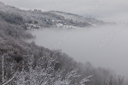 Winter in Croatia. Snow. Fog