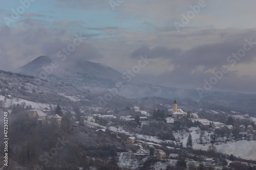 Winter in Croatia. Snow. Fog.