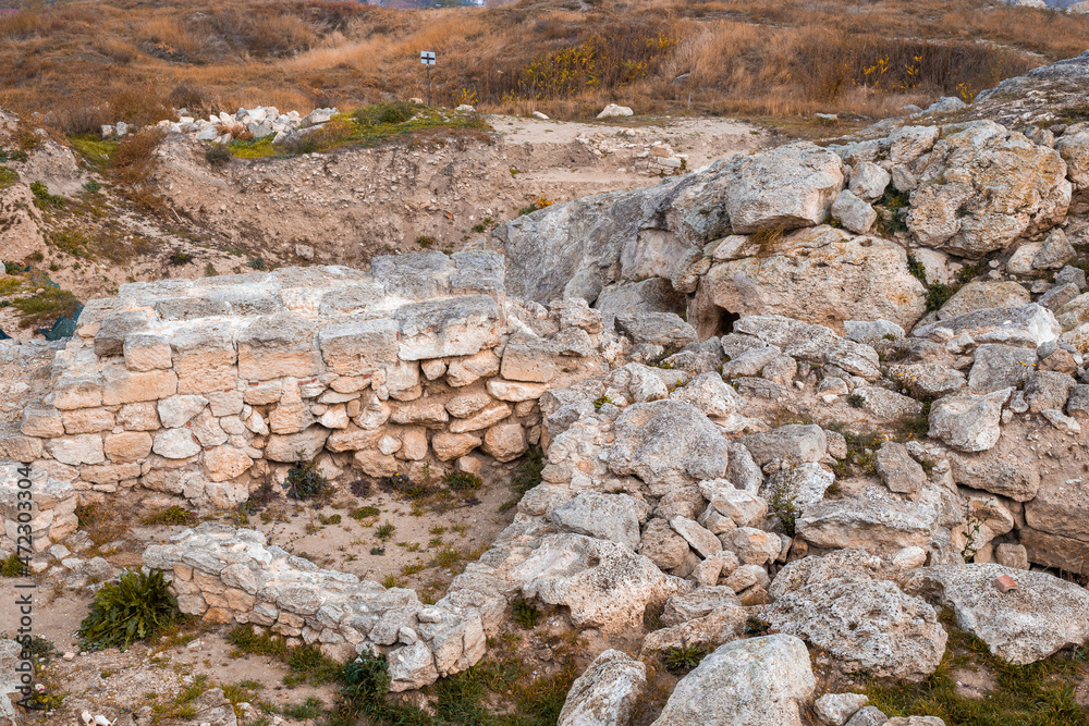 Excavations of the ancient Greek city of Panticapaeum. View from Mount Mithridates. Crimea, Kerch