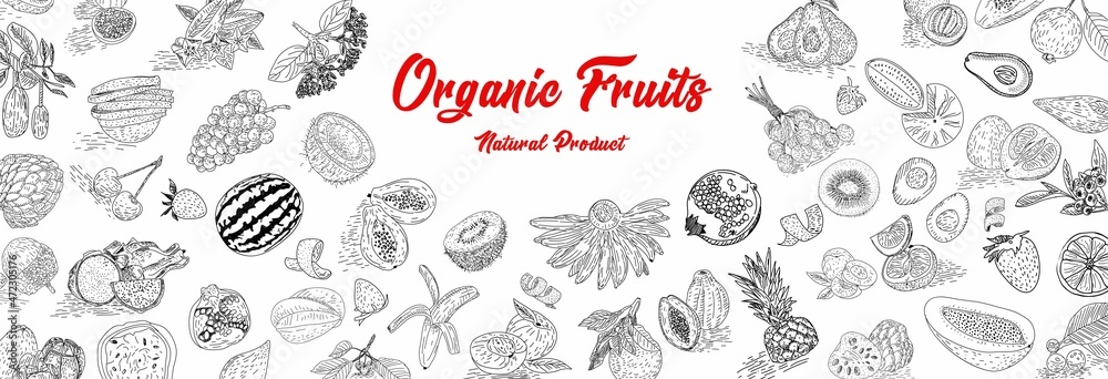 Fruit collection in flat hand drawn style, illustrations set. Fruit collection in flat hand drawn style, illustrations set.