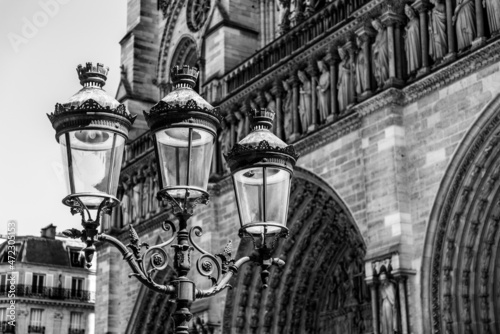 Antique Street Light in front of the Notre Dame Cathedral in Paris