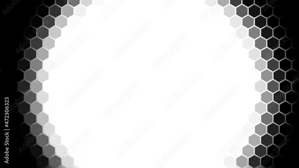 4 black and white mask for transitions based on a hexagonal grid. Bright and dynamic transition for videos and photos. Looped