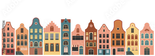 Fototapeta Naklejka Na Ścianę i Meble -  Netherlands Houses, Amsterdam traditional colorful homes, architecture illustrations