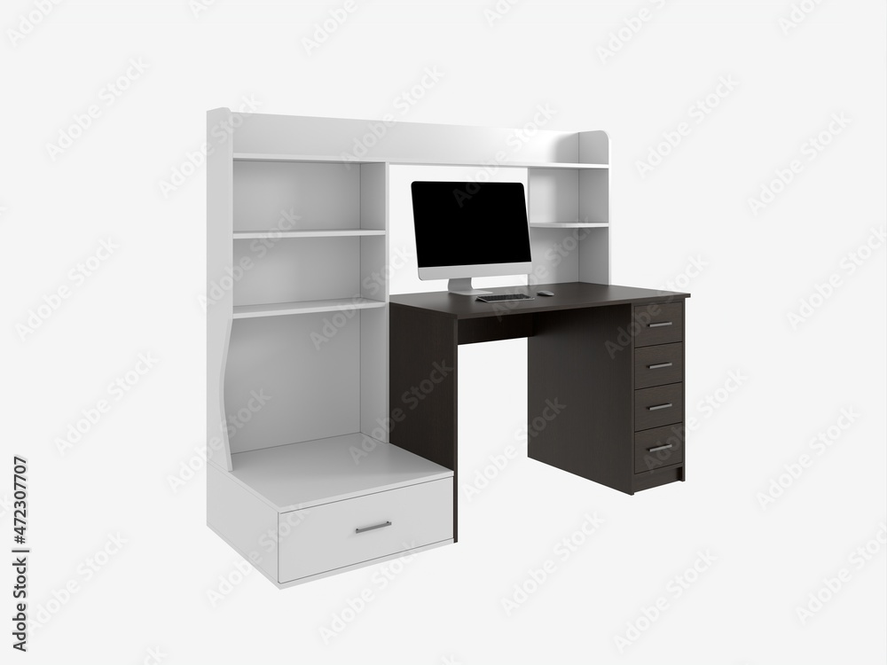 3d rendering of a desktop with a computer. 3d rendering of a desktop with a computer.