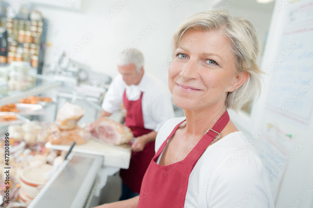 Obraz premium a female local butcher shop