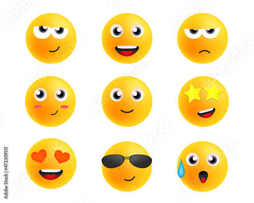 Cute cartoon emoticons. Smiles icons. Emoji vector set