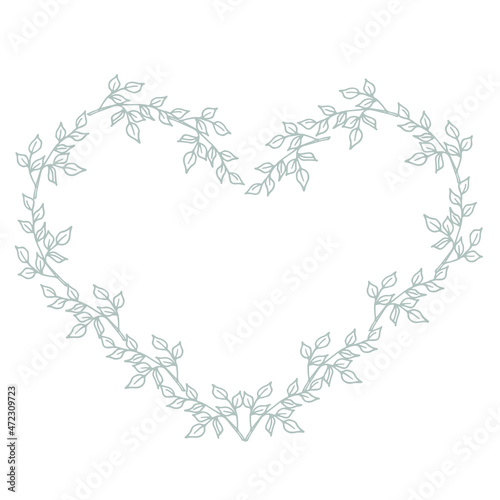 Floral Heart Silver Frame. Delicate Invitation design with branches.  Vintage Template. Vector illustration.
