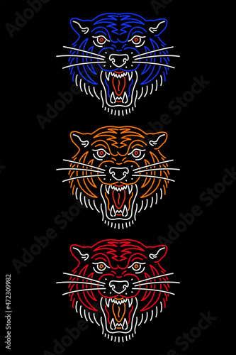 vector illustration of three tiger heads