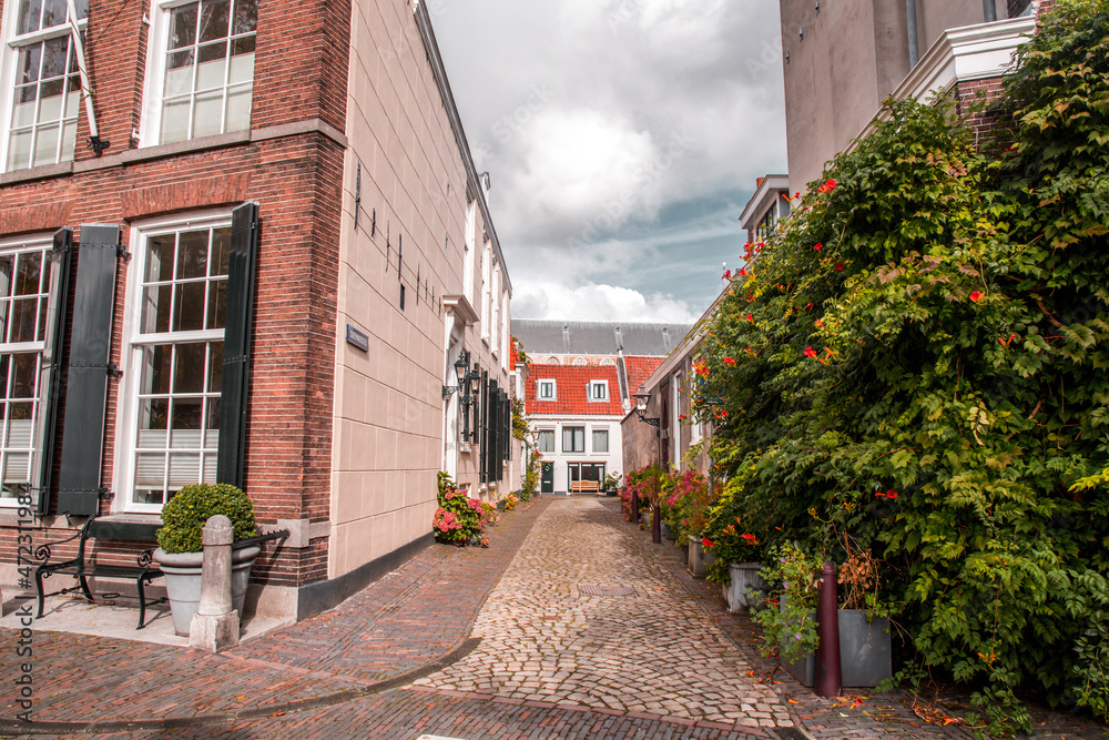 Street view and generic architecture in Leiden, Netherlands