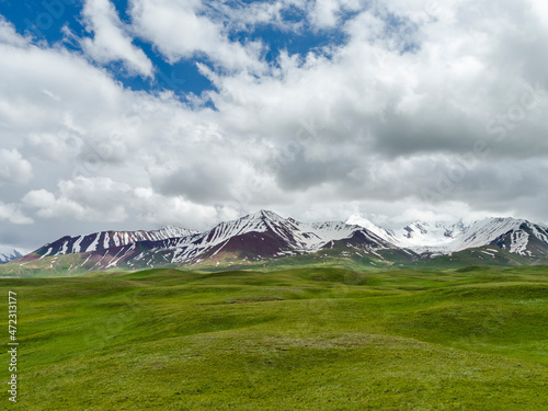 Alaj Valley in front of the Trans-Alay mountain range in the Pamir Mountains. Central Asia, Kyrgyzstan