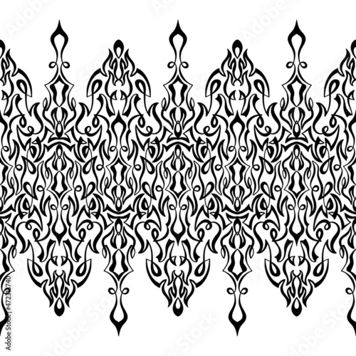 Monochrome patterns with a free hand.Horizontal zentangle ornament. Seamless vector set on a light white background.Stencils and textile elements for interior design.Border template repeating divider.