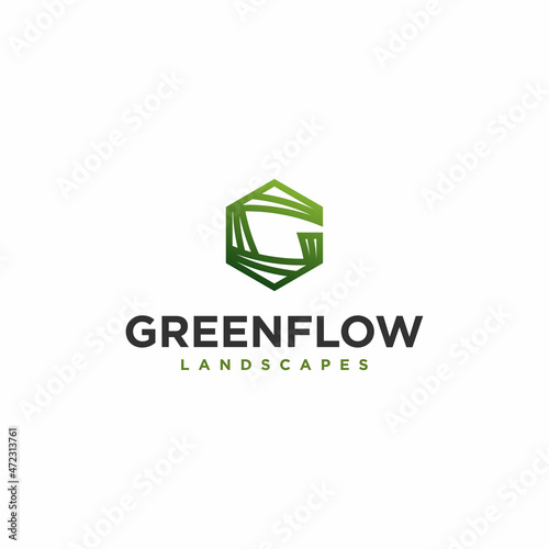 green landscape logo design premium vector, landcapes company logo photo