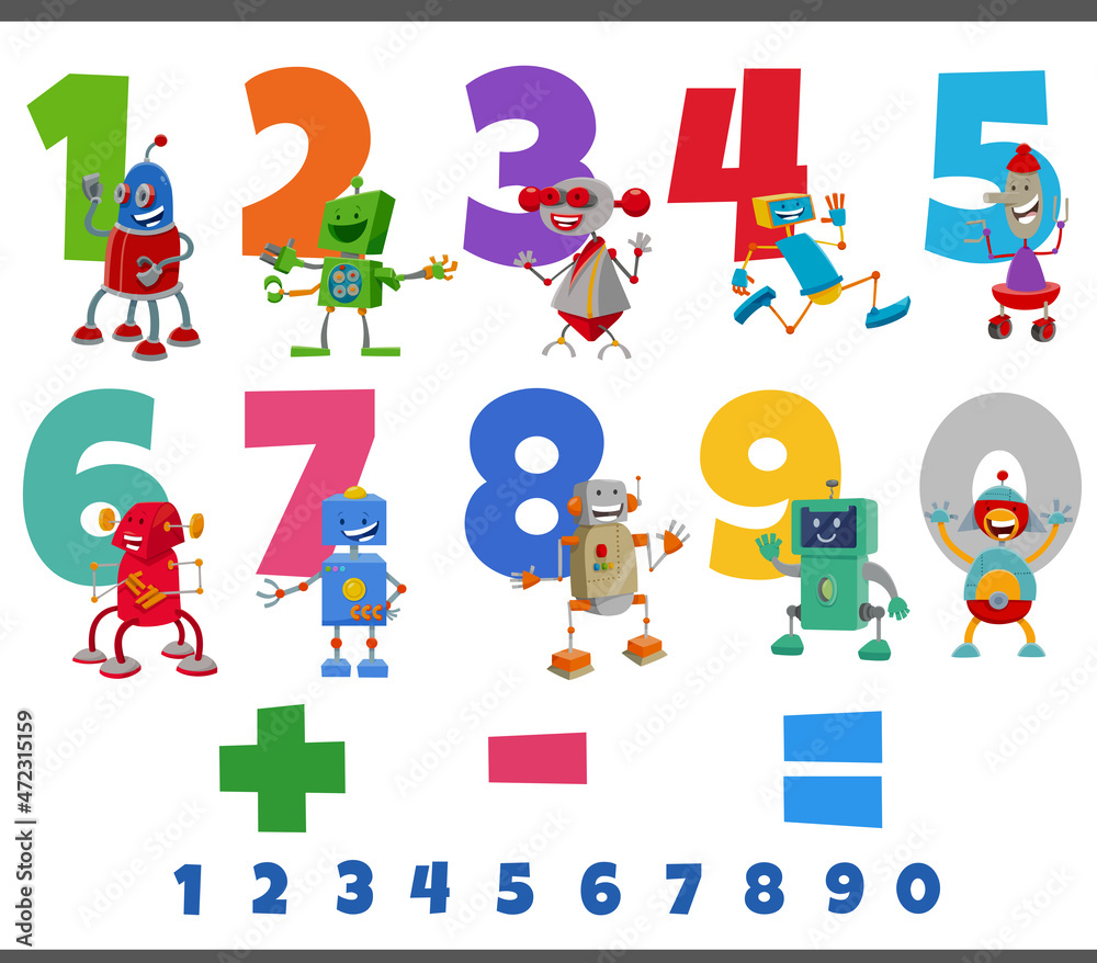 educational numbers set with fantasy robots characters educational numbers set with fantasy robots characters
