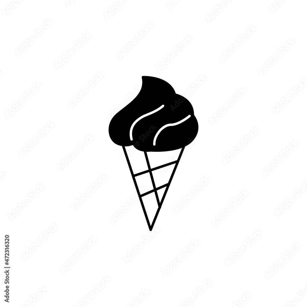 Cone ice cream, dessert ice sweet icon symbol in solid black flat shape glyph icon, isolated on white background Cone ice cream, dessert ice sweet icon symbol in solid black flat shape glyph icon, isolated on white background