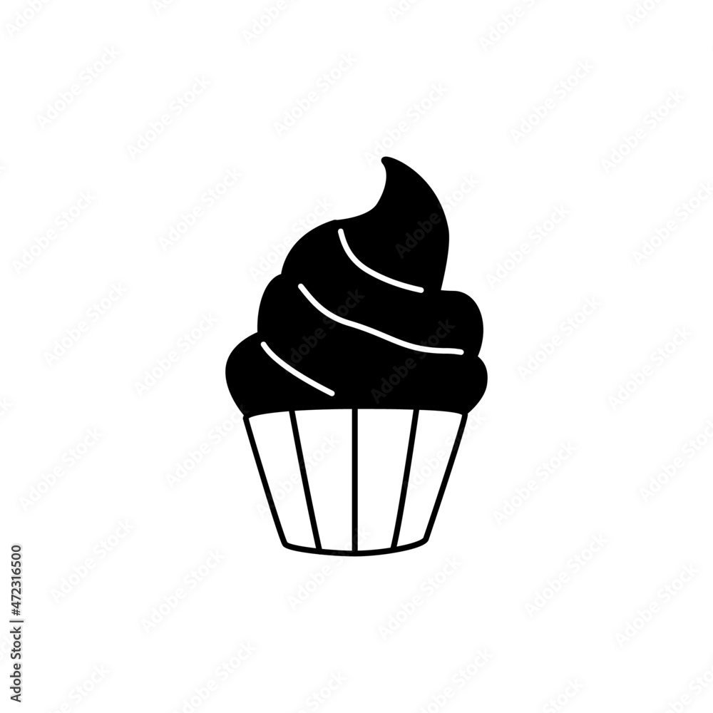 Cupcake dessert food icon symbol in solid black flat shape glyph icon, isolated on white background Cupcake dessert food icon symbol in solid black flat shape glyph icon, isolated on white background