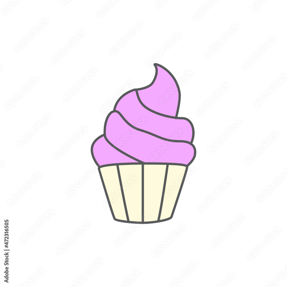 Cupcake dessert food icon symbol in color icon, isolated on white background