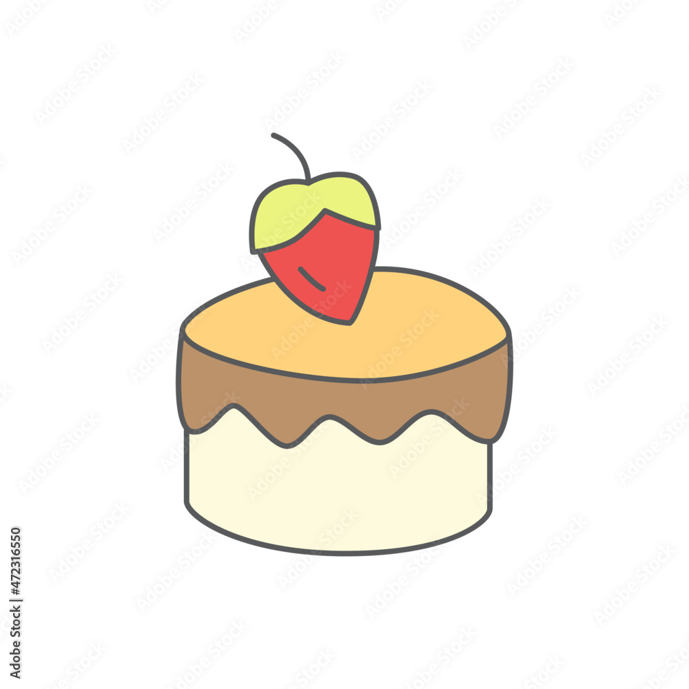 Cake dessert strawberry icon symbol in color icon, isolated on white background Cake dessert strawberry icon symbol in color icon, isolated on white background