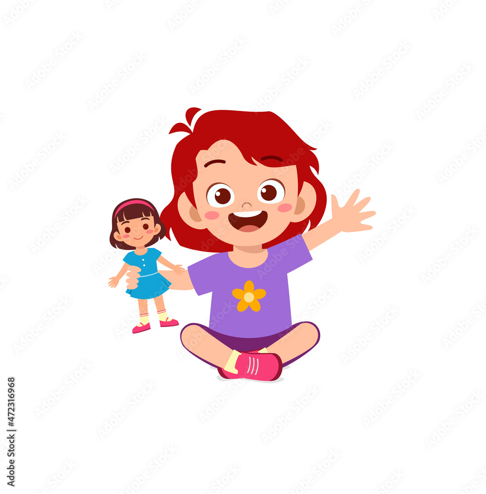 cute little girl play with pretty doll cute little girl play with pretty doll