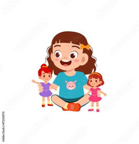 cute little girl play with pretty doll