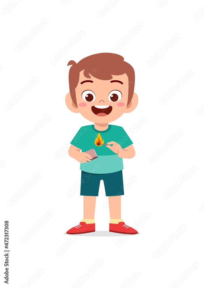 cute little boy holding match stick with fire cute little boy holding match stick with fire