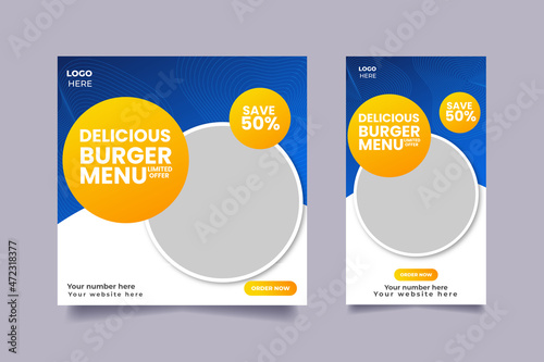 Set Of Editable Post Template Social Media Banner for Food Menu Instagram story Creative Modern Advertising square flyer