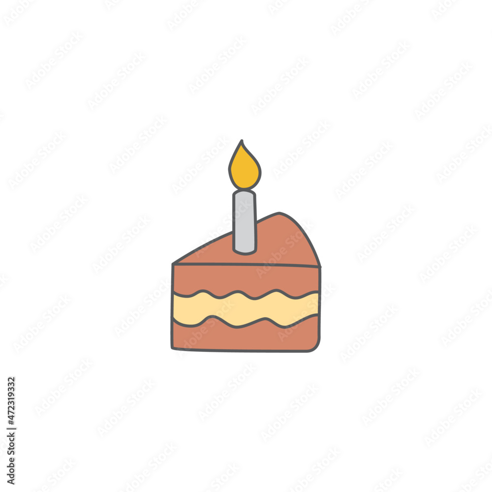 Piece of Birdthday cake icon symbol in color icon, isolated on white background Piece of Birdthday cake icon symbol in color icon, isolated on white background