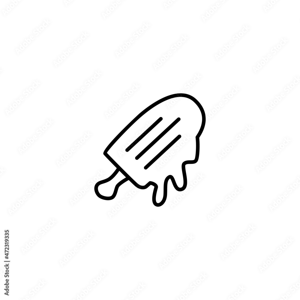 Melting ice cream icon symbol in flat black line style, isolated on white background Melting ice cream icon symbol in flat black line style, isolated on white background