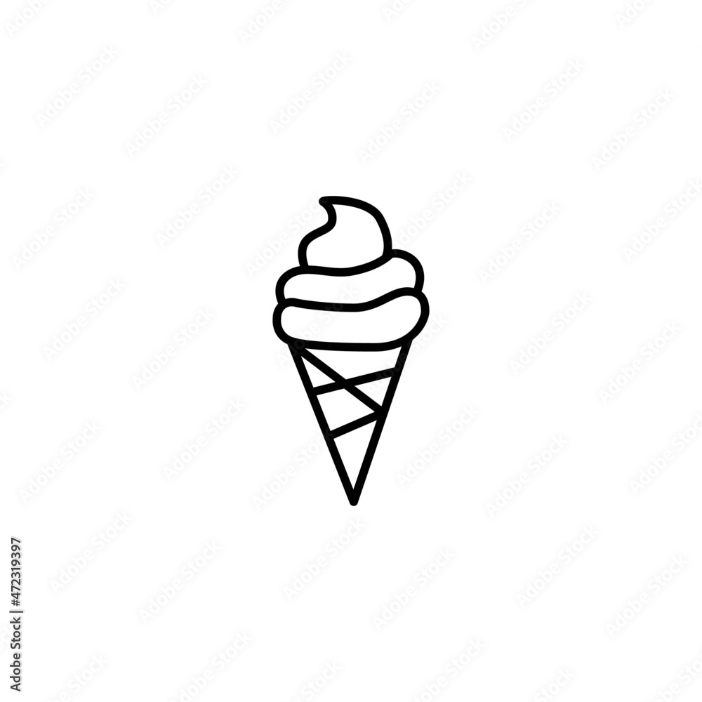 Cone ice cream, dessert ice sweet icon symbol in flat black line style, isolated on white background