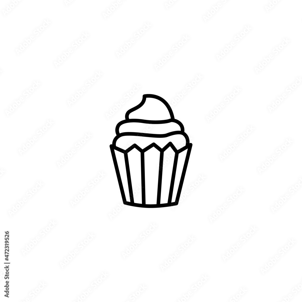 Cupcake dessert food icon symbol in flat black line style, isolated on white background Cupcake dessert food icon symbol in flat black line style, isolated on white background
